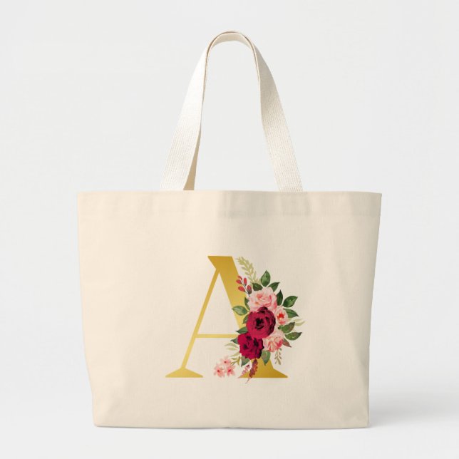 Floral Monogram "A" Tote Bag (Front)