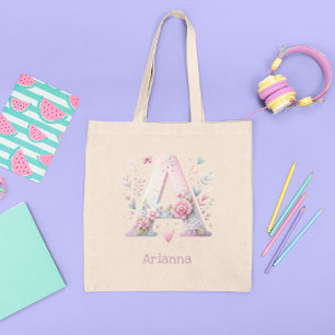 Floral Monogram A Tote Bag