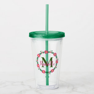 Floral Monogram Acrylic Tumbler