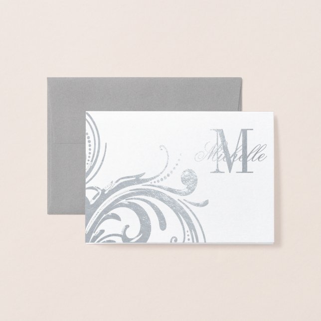 Floral Monogram and Name Foil Card (Front With Envelope)