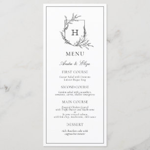 Floral Monogram Black and White Wedding Menu
