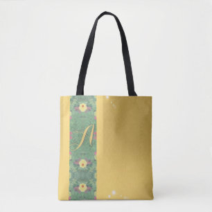 Floral Monogram Brass-colour Tote