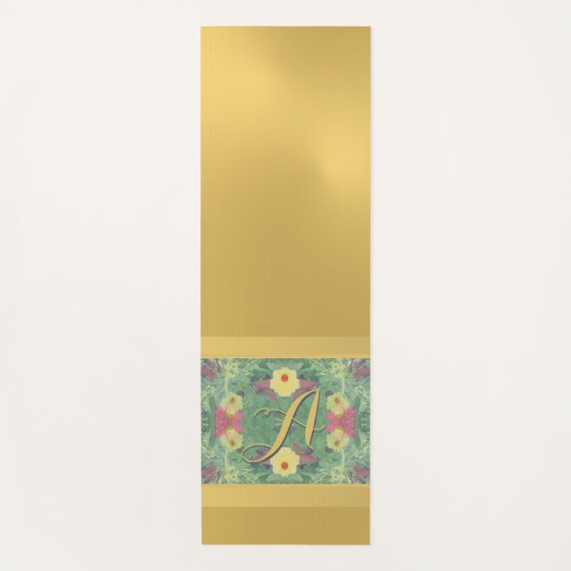 Floral Monogram Brass Colour Yoga Mat (Front)