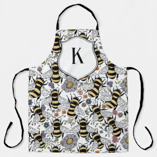 Floral Monogram Bumble Bee  Apron