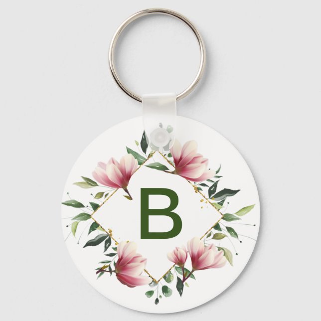 Floral Monogram Button Keychain (Front)
