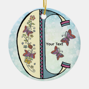 floral Monogram C Ceramic Tree Decoration