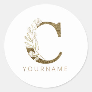 Floral Monogram C Elegant Gold Foliage Classic Round Sticker