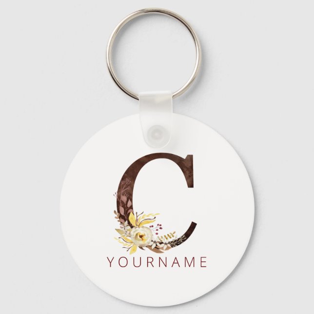 Floral Monogram C Rich Autumn Foliage Key Ring (Front)