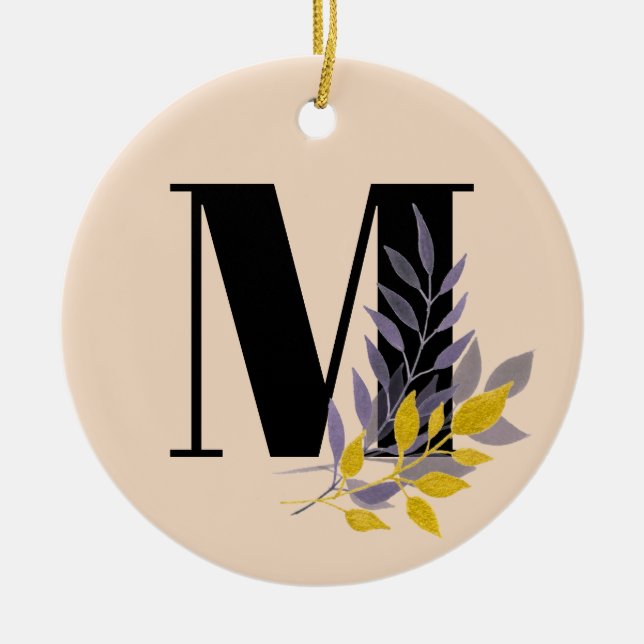 Floral Monogram Ceramic Tree Decoration (Front)