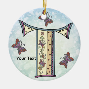 floral Monogram  Ceramic Tree Decoration
