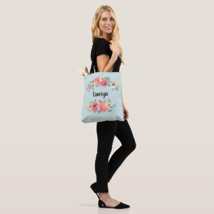 Floral Monogram Chic Trendy Feminine Watercolor Tote Bag