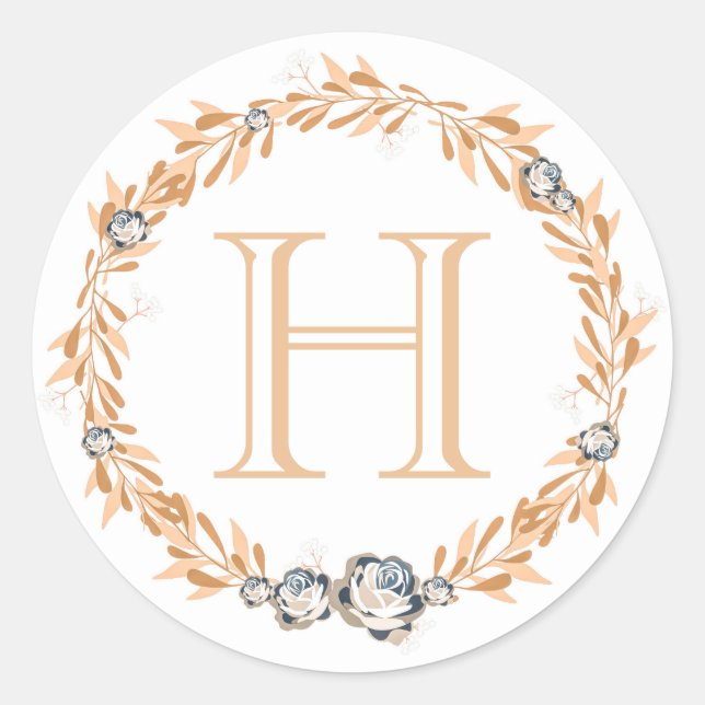 Floral Monogram Classic Round Sticker (Front)