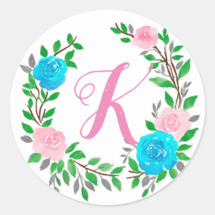 Floral Monogram Classic Round Sticker