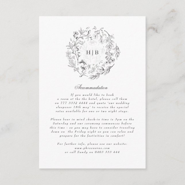 Floral Monogram Classic Wreath Wedding Details Enclosure Card (Front)