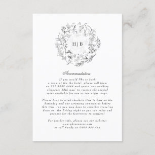 Floral Monogram Classic Wreath Wedding Details Enclosure Card