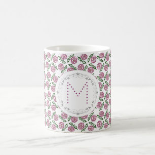 floral. monogram. coffee mug