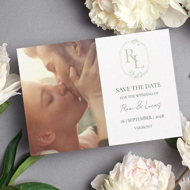 Floral Monogram Couple Photo Wedding Save The Date Announcement (Creator Uploaded)