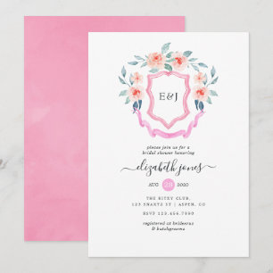 Floral Monogram Crest Bridal Shower Invitation