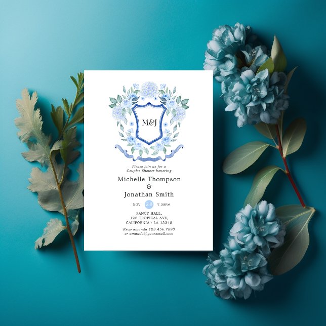 Floral Monogram Crest Couples Shower Invitation (Creator Uploaded)