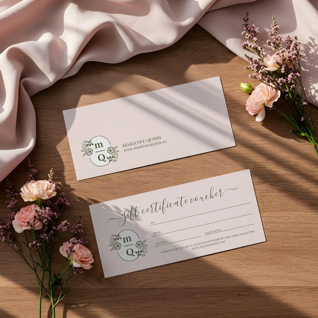 Floral Monogram Crest Logo Brand Gift Certificate (Floral Monogram Crest Logo Brand Gift Certificate)