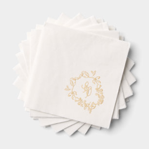 Floral Monogram Crest Wedding Foil Napkins