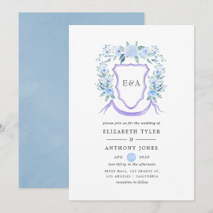 Floral Monogram Crest Wedding Invitation