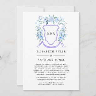 Floral Monogram Crest Wedding Reduced Guest List Announcement