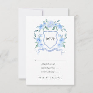 Floral Monogram Crest Wedding RSVP Card