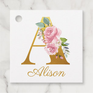 Floral Monogram Custom Name Initial Botanical Favour Tags