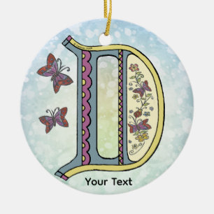 floral Monogram D Ceramic Tree Decoration