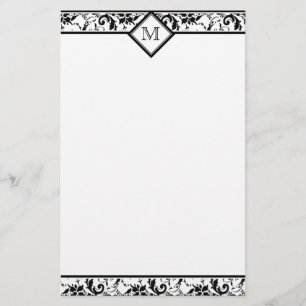 Floral Monogram Damask Stationery