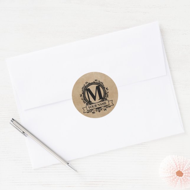 Floral Monogram Design Classic Round Sticker (Envelope)