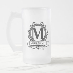 Floral Monogram Design Frosted Glass Beer Mug