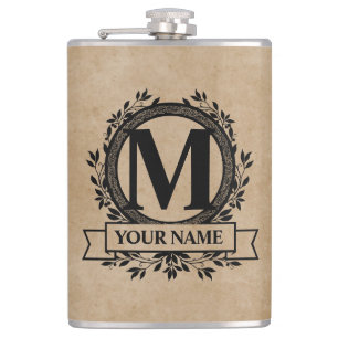 Floral Monogram Design Hip Flask