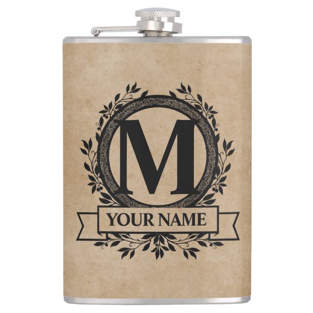Floral Monogram Design Hip Flask (Front)