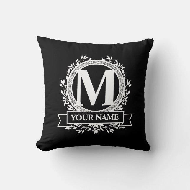 Floral Monogram Design Throw Pillow (Front)