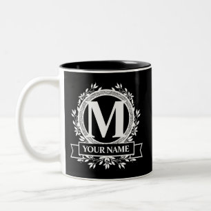 Floral Monogram Design Two-Tone Coffee Mug