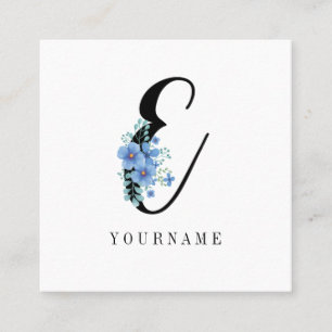 Floral Monogram E Blue Flower Burst Square Business Card