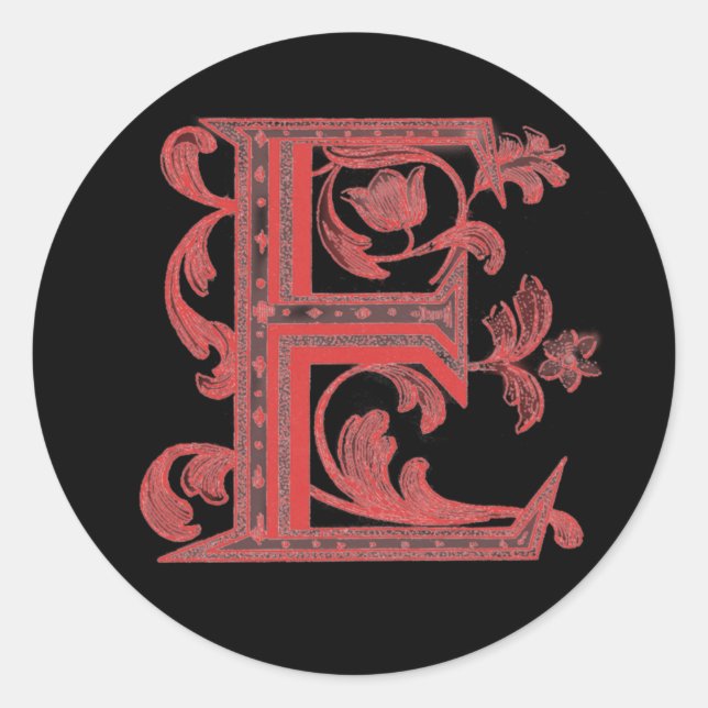 Floral Monogram E Classic Round Sticker (Front)