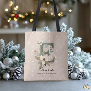 Floral Monogram E – Elegant Botanical Letter Art Tote Bag