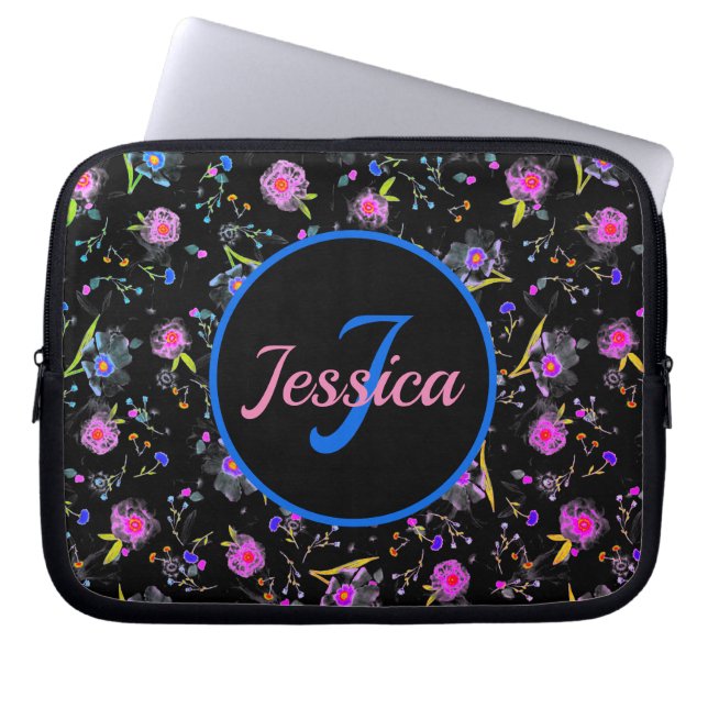 Floral Monogram Elegant Laptop Sleeve (Front)