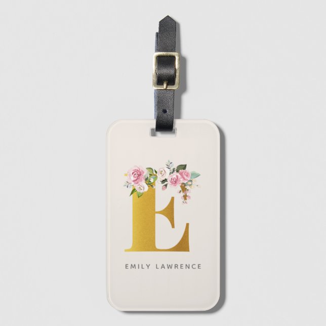 Floral Monogram Elegant Personalised Luggage Tag (Front Vertical)