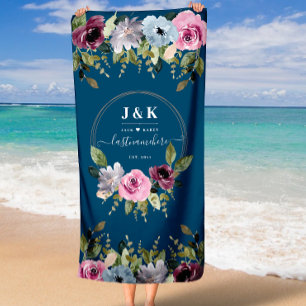 Floral Monogram Fall Wedding Beach Towel