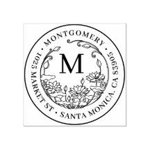 Floral Monogram Family Name & Round Return Address