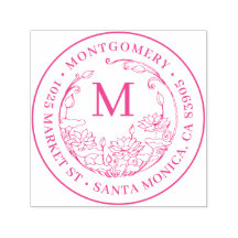 Floral Monogram Family Name & Round Return Address