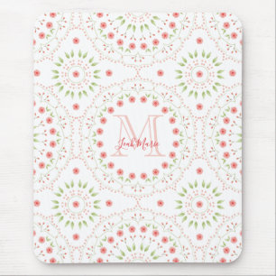 Floral Monogram Flower Pink Vintage Stylish Custom Mouse Mat