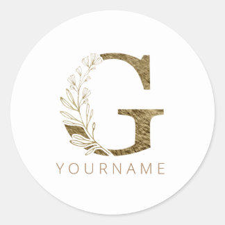 Floral Monogram G Elegant Gold Foliage Classic Round Sticker