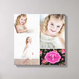 Floral Monogram Girly Photo Collage Canvas Print