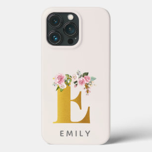Floral Monogram Gold Effect Personalised Name iPhone 13 Pro Case