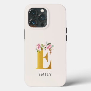 Floral Monogram Gold Effect Personalised Name iPhone 13 Pro Case
